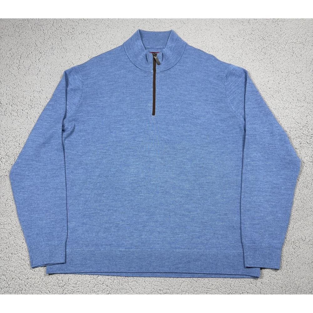 UNTUCKit Sweater Mens 2XL Blue Belguardo Merino Wool 1/4 Zip Pullover XLarge